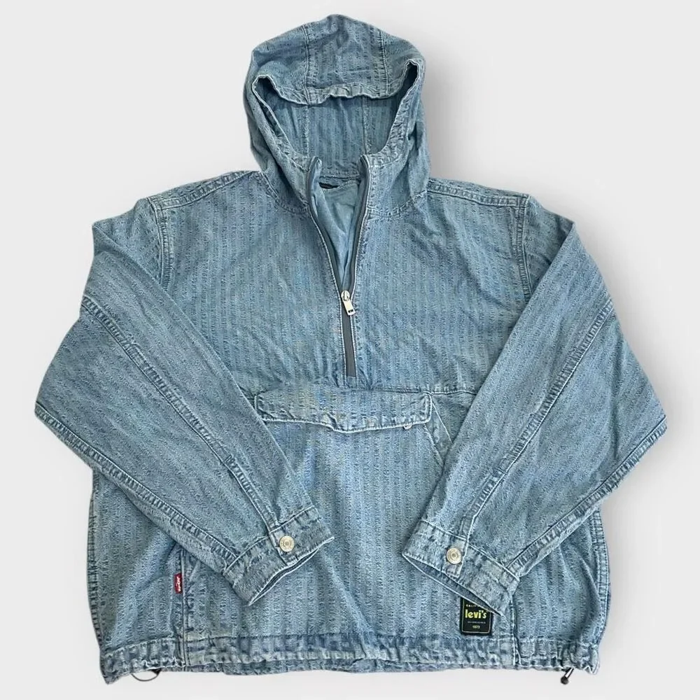 Levis Sutro "In The Sky" Seersucker Striped Denim Hooded Anorak Mens size M New - Picture 2 of 12